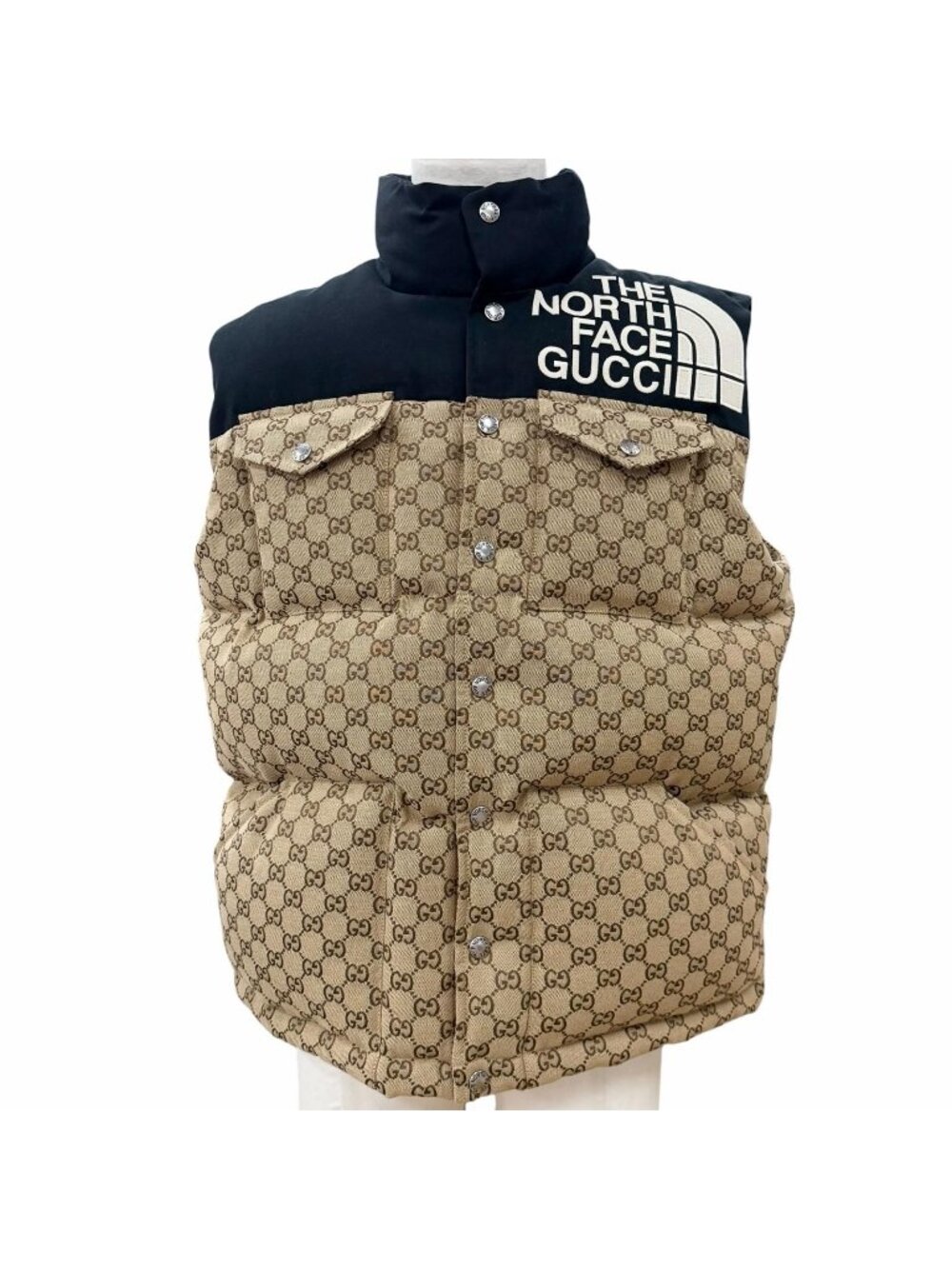 Gucci the North Face GG Padded Vest Pattern Down Beige Black XS